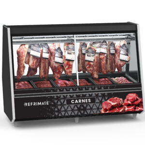 Vitrine Expositor Açougue Atlantis 2,00 Metros Preto com Adesivo Gancheira EAAG2000 220V - Refrimate