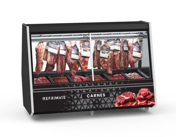 Vitrine Expositor Açougue Atlantis 2,00 Metros Preto com Adesivo Gancheira EAAG2000 220V - Refrimate