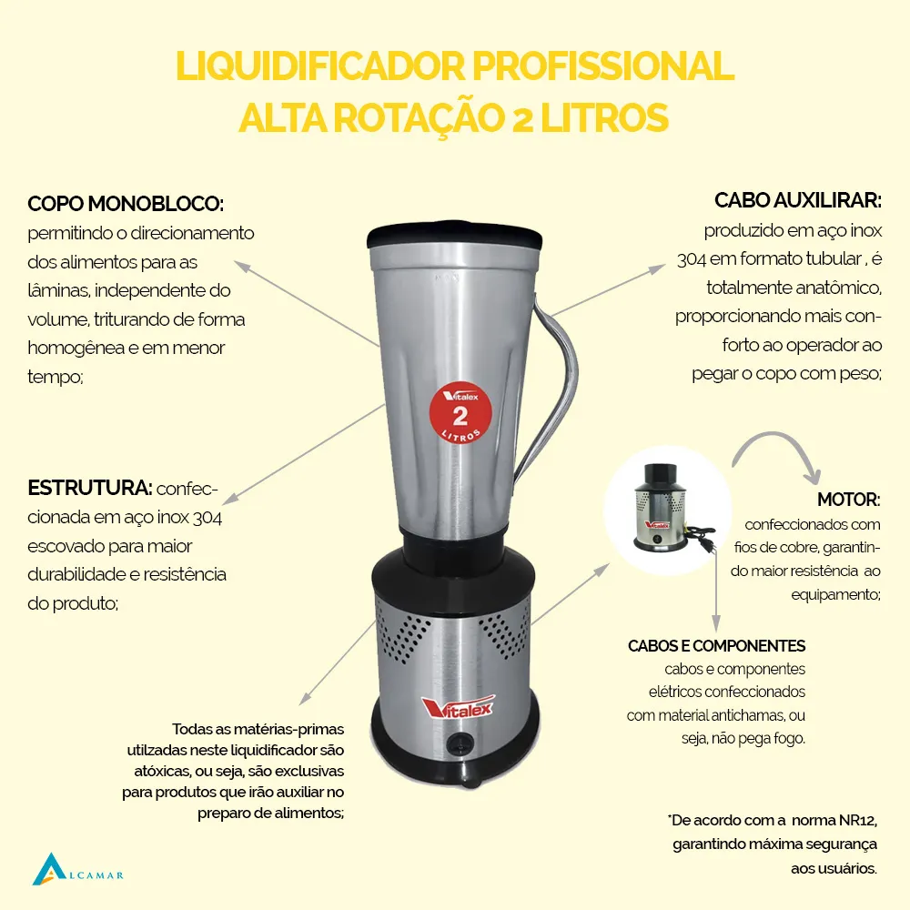 Liquidificador Profissional 2 Litros Alta Rotação Vitalex - Imagem 4